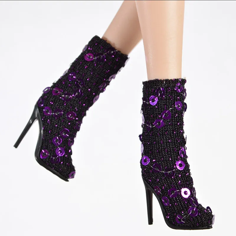 1/6 Doll Shoes Accessories Fashion Exquisite Sequin Ankle Boots / Elegant Knee-high Boots For FR Kissmela Babi Supermodel Doll
