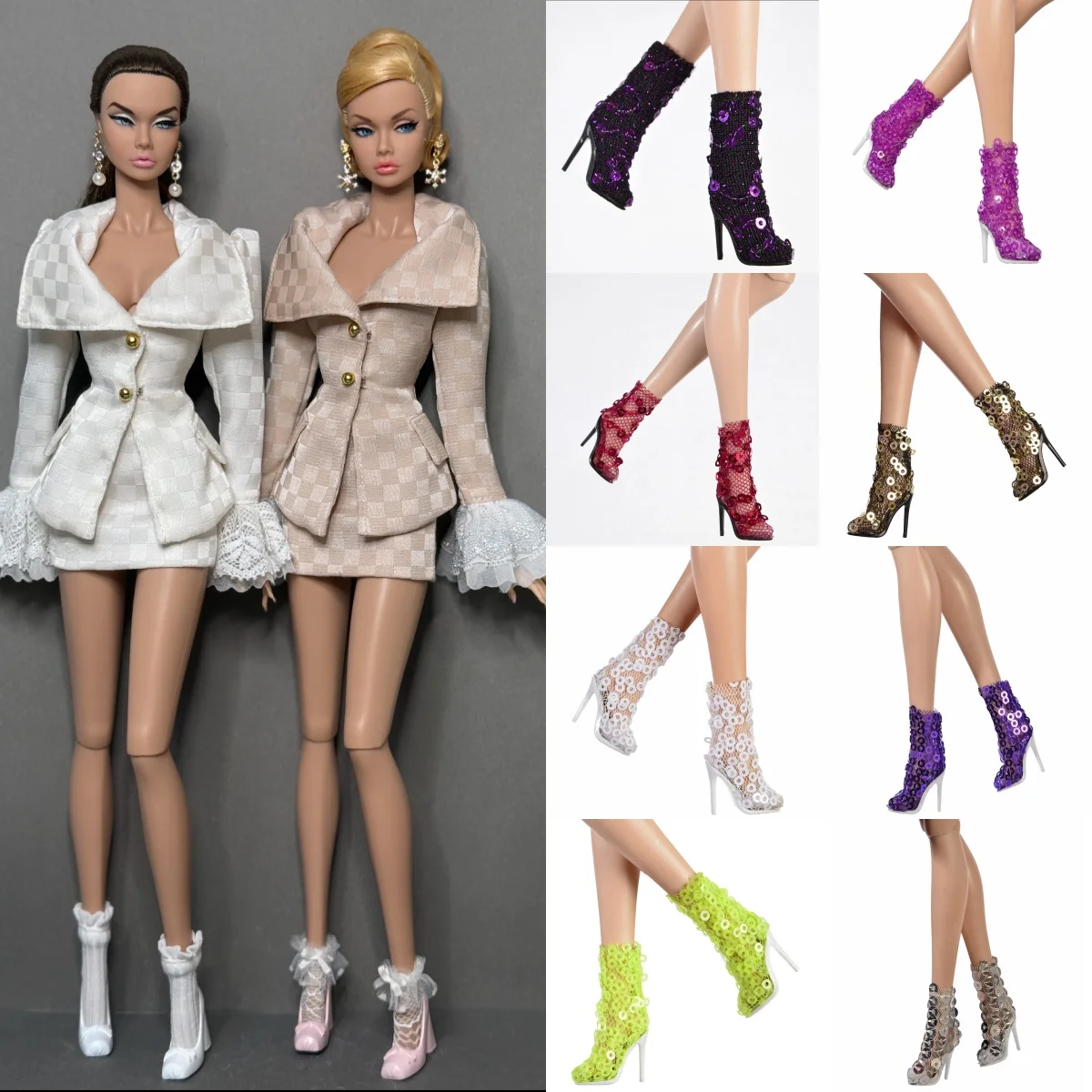 1/6 Doll Shoes Accessories Fashion Exquisite Sequin Ankle Boots / Elegant Knee-high Boots For FR Kissmela Babi Supermodel Doll