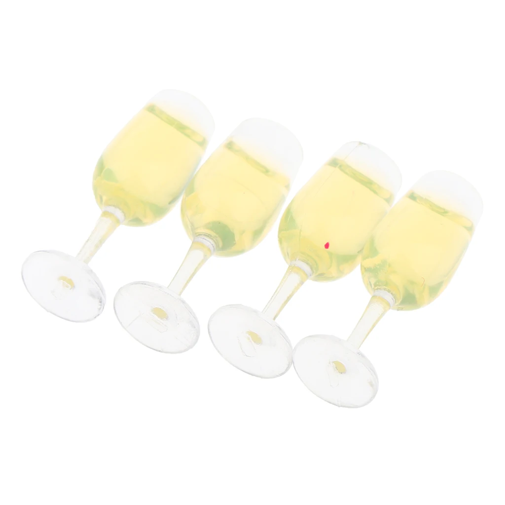 Dollhouse Miniature Champagne Wine Glasses for Doll Bar, Kitchen, Dining Room Decor (Pack of 4)