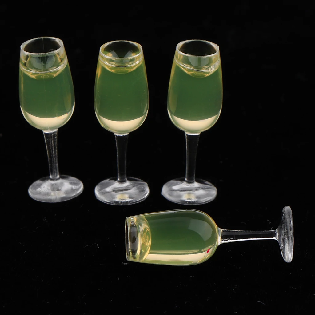 Dollhouse Miniature Champagne Wine Glasses for Doll Bar, Kitchen, Dining Room Decor (Pack of 4)