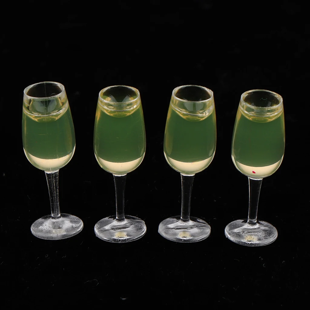 Dollhouse Miniature Champagne Wine Glasses for Doll Bar, Kitchen, Dining Room Decor (Pack of 4)