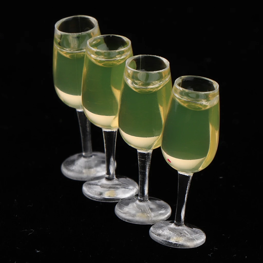 Dollhouse Miniature Champagne Wine Glasses for Doll Bar, Kitchen, Dining Room Decor (Pack of 4)