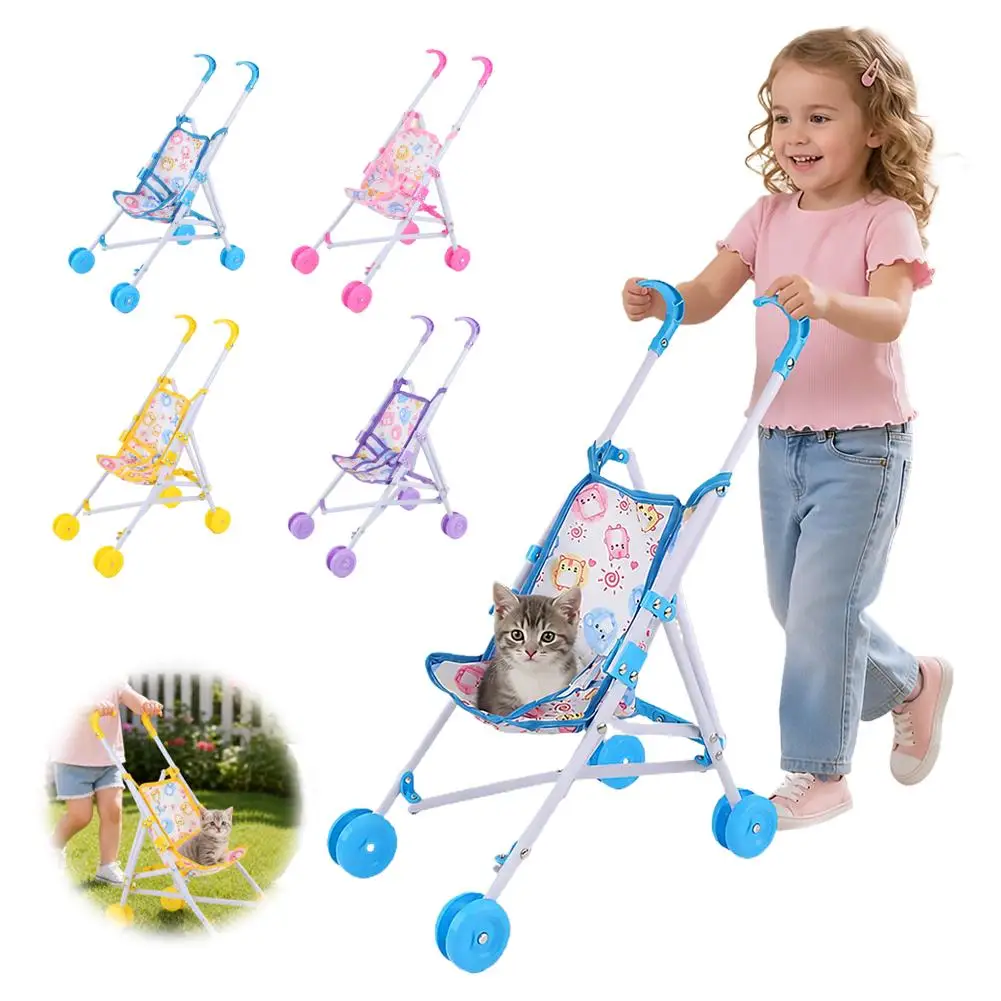 New Trendy Interactive Dolls Pram Plastic Play Toys Doll Handcart Stable Doll Stroller for Boys Girls Babies Doll Accessories