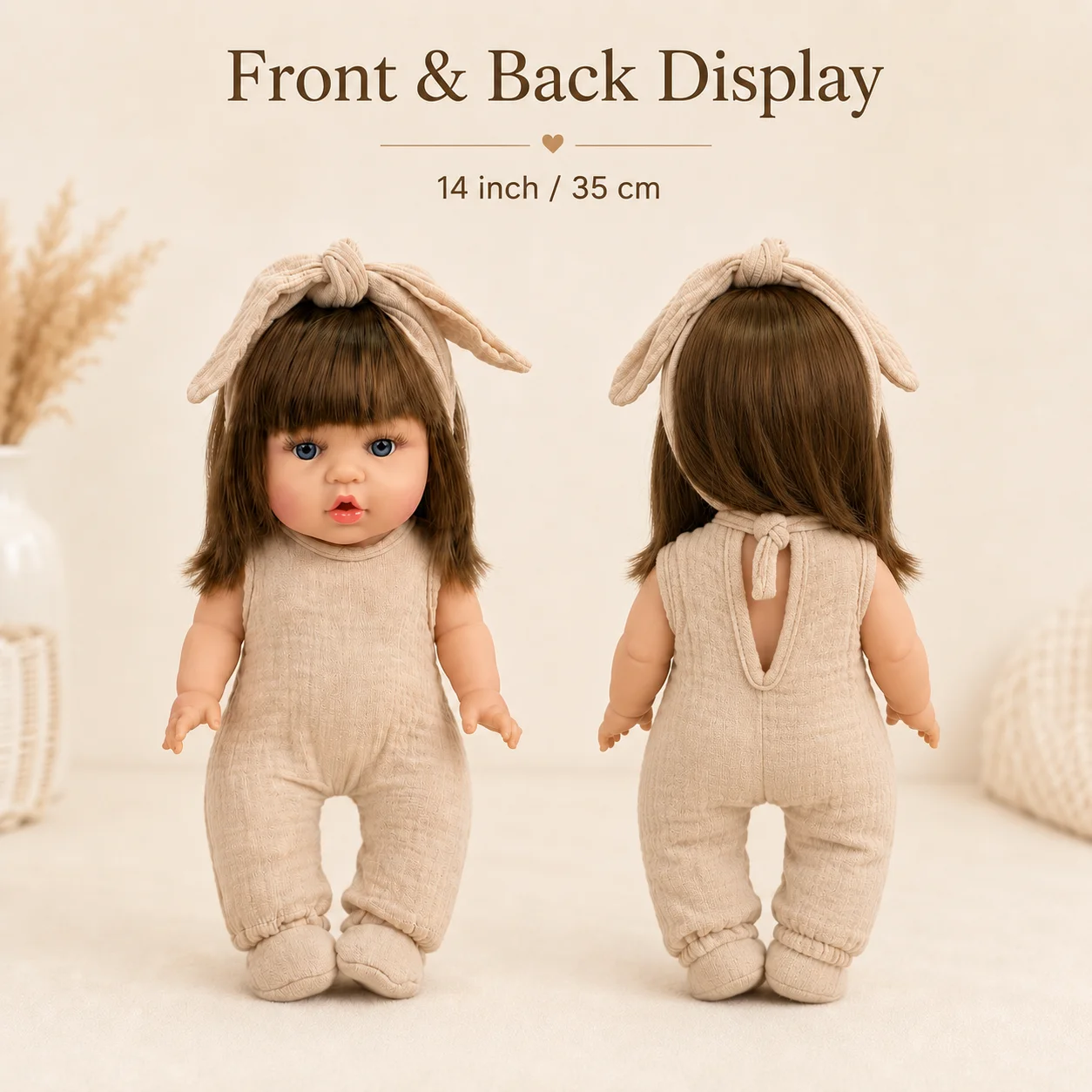 14 Inch 35cm Reborn Baby Doll with Outfit Set American Girl Doll Soft Body Lifelike Vinyl Doll Toy Birthday Gift for Kids Girls