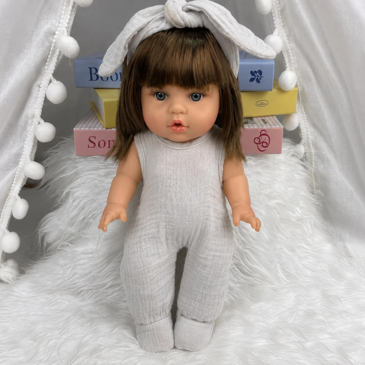 14 Inch 35cm Reborn Baby Doll with Outfit Set American Girl Doll Soft Body Lifelike Vinyl Doll Toy Birthday Gift for Kids Girls