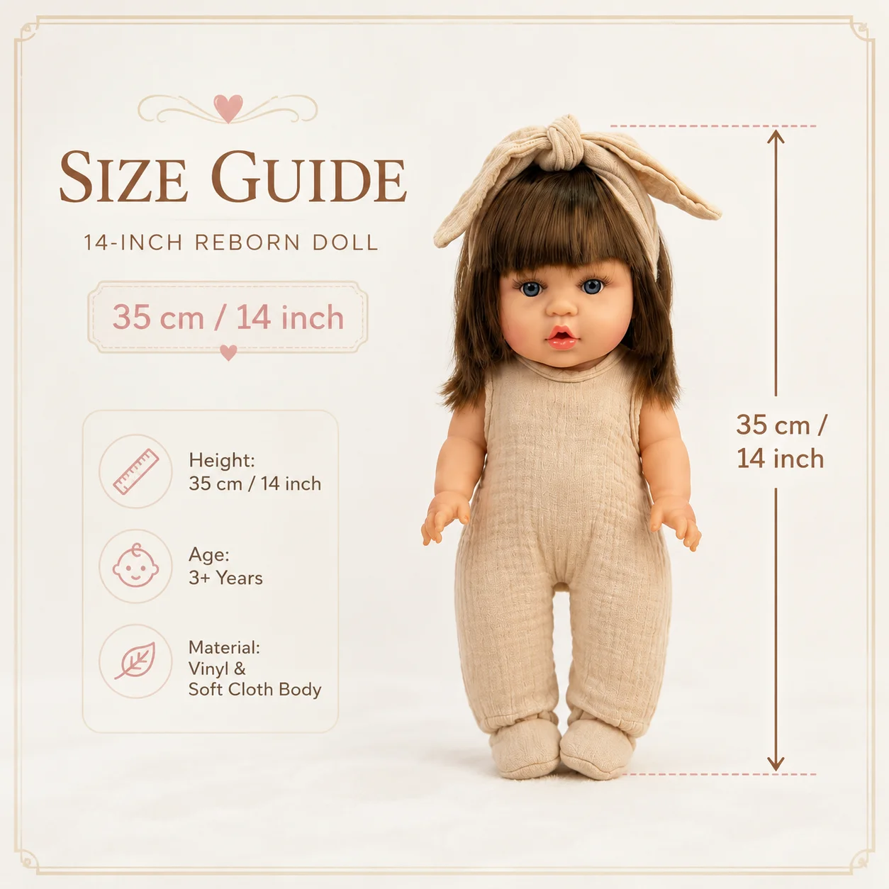 14 Inch 35cm Reborn Baby Doll with Outfit Set American Girl Doll Soft Body Lifelike Vinyl Doll Toy Birthday Gift for Kids Girls