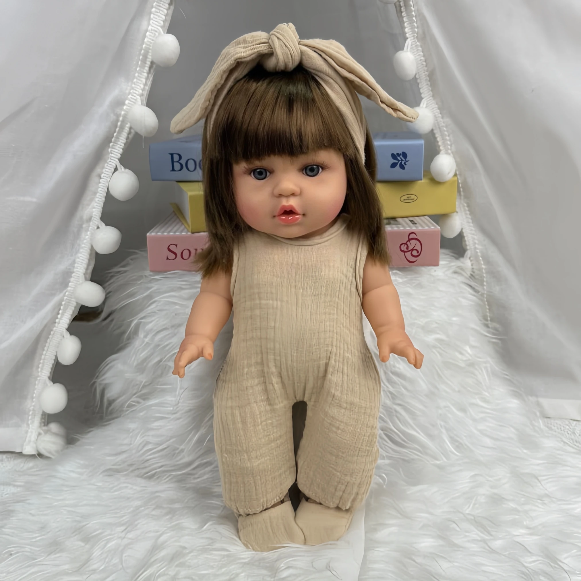 14 Inch 35cm Reborn Baby Doll with Outfit Set American Girl Doll Soft Body Lifelike Vinyl Doll Toy Birthday Gift for Kids Girls