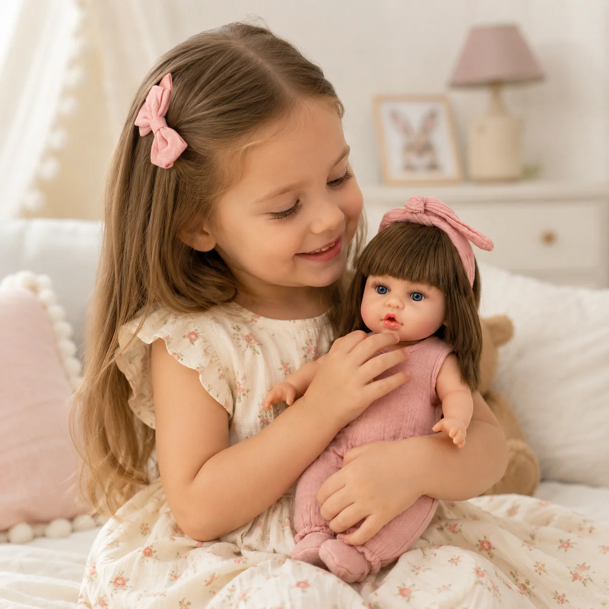14 Inch 35cm Reborn Baby Doll with Outfit Set American Girl Doll Soft Body Lifelike Vinyl Doll Toy Birthday Gift for Kids Girls