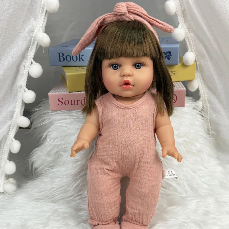 14 Inch 35cm Reborn Baby Doll with Outfit Set American Girl Doll Soft Body Lifelike Vinyl Doll Toy Birthday Gift for Kids Girls