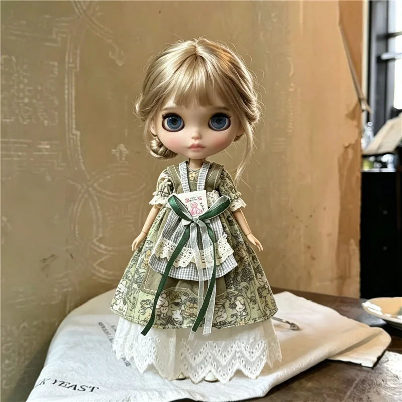 For Blythe Doll Outfit Clothes Retro Flower Dress Set Winter Coat Skirt Puppy Pants Clothing For OB24 OB22 Small 6/1 Doll Gift