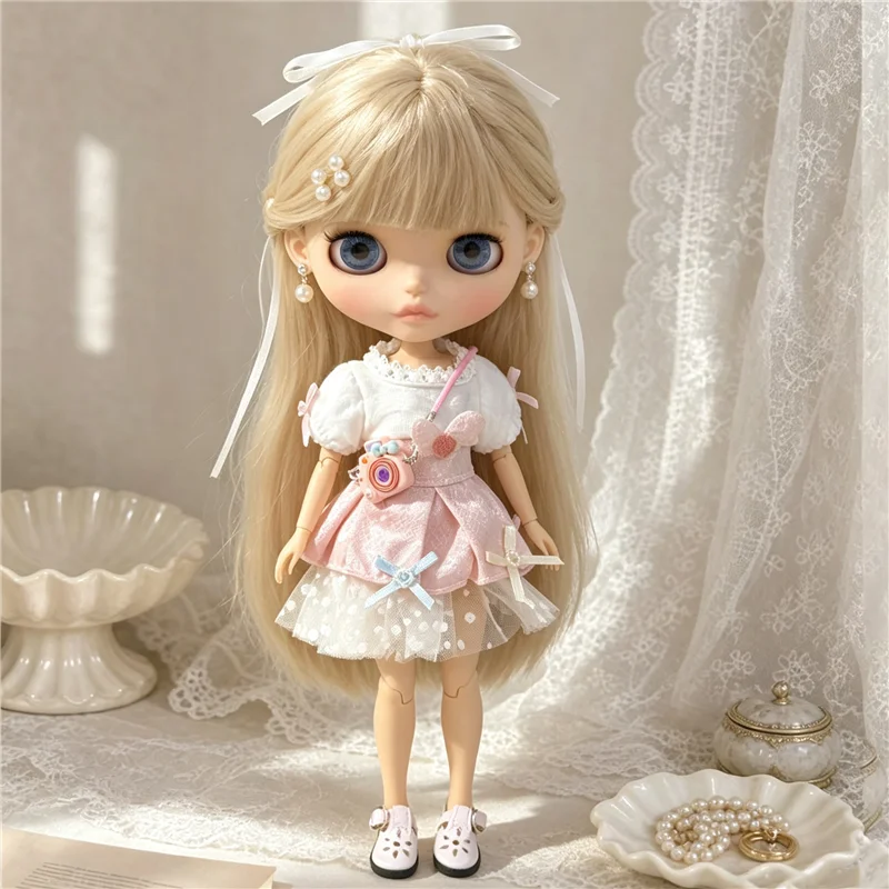 For Blythe Doll Outfit Clothes Retro Flower Dress Set Winter Coat Skirt Puppy Pants Clothing For OB24 OB22 Small 6/1 Doll Gift