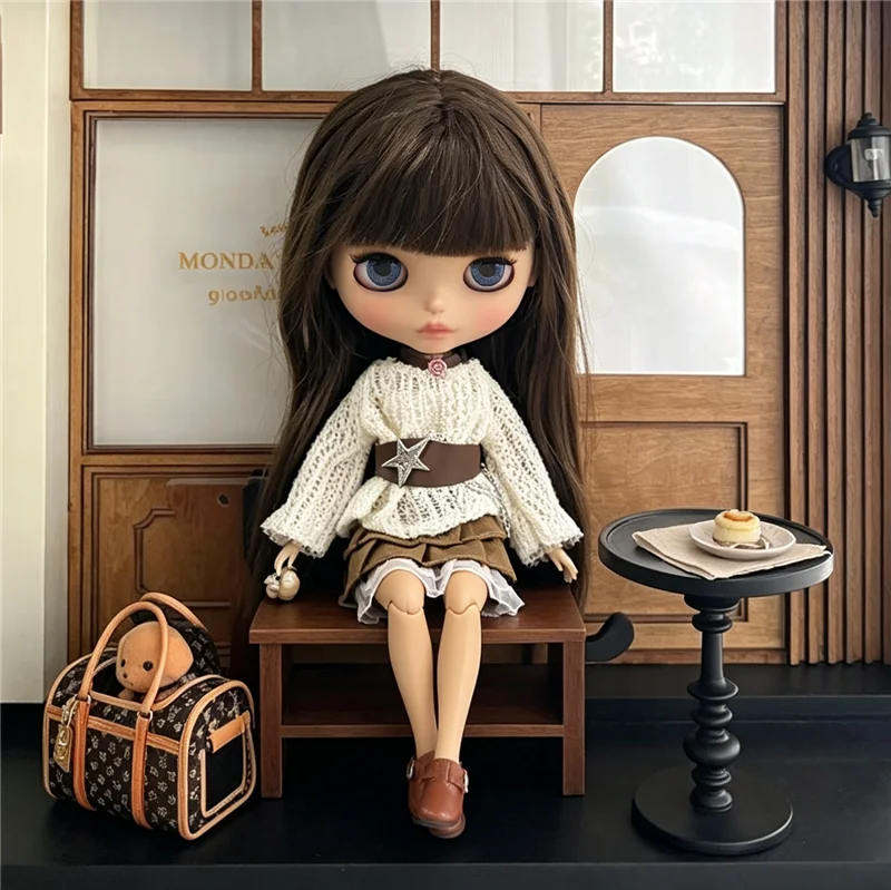 For Blythe Doll Outfit Clothes Retro Flower Dress Set Winter Coat Skirt Puppy Pants Clothing For OB24 OB22 Small 6/1 Doll Gift