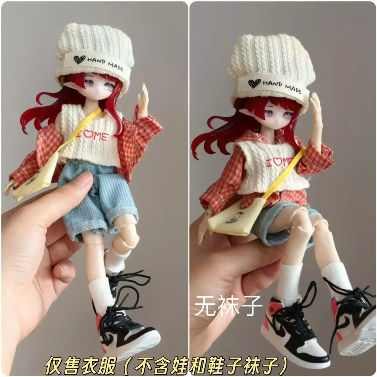 Doll Outfit 11 To 17 Cm Casual Knit Top Plaid Skirt Set For Bjd 8 12 Inch Ob11 Action Figure Doll Clothing