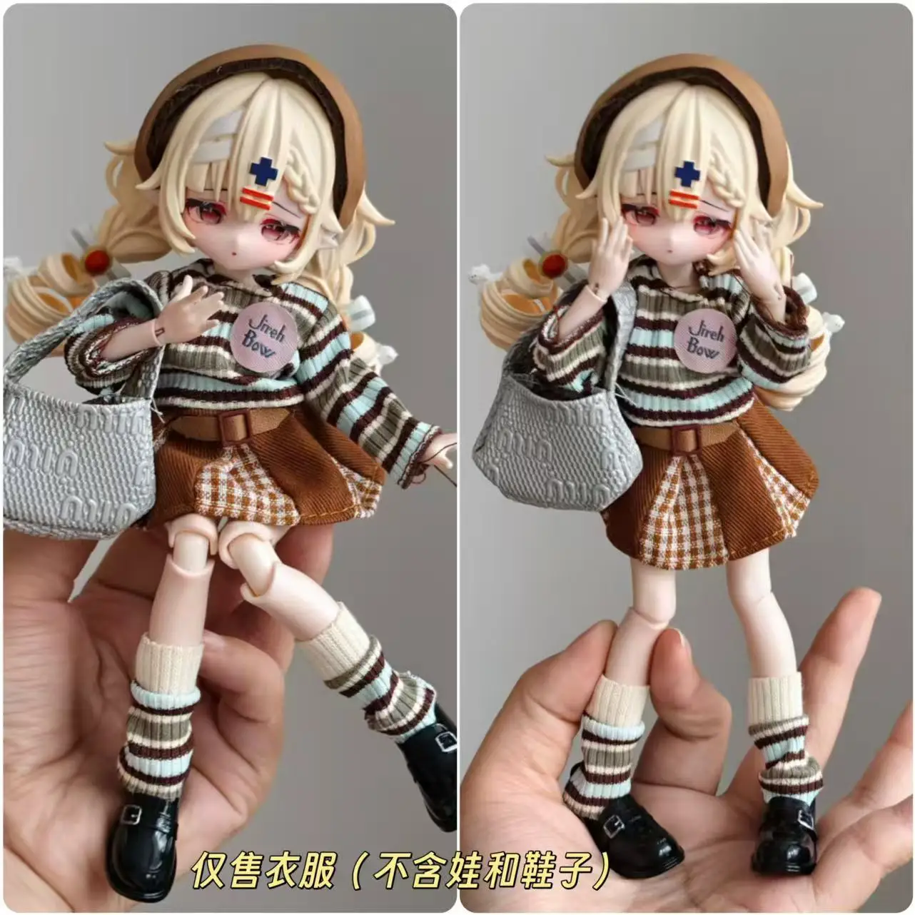 Doll Outfit 11 To 17 Cm Casual Knit Top Plaid Skirt Set For Bjd 8 12 Inch Ob11 Action Figure Doll Clothing