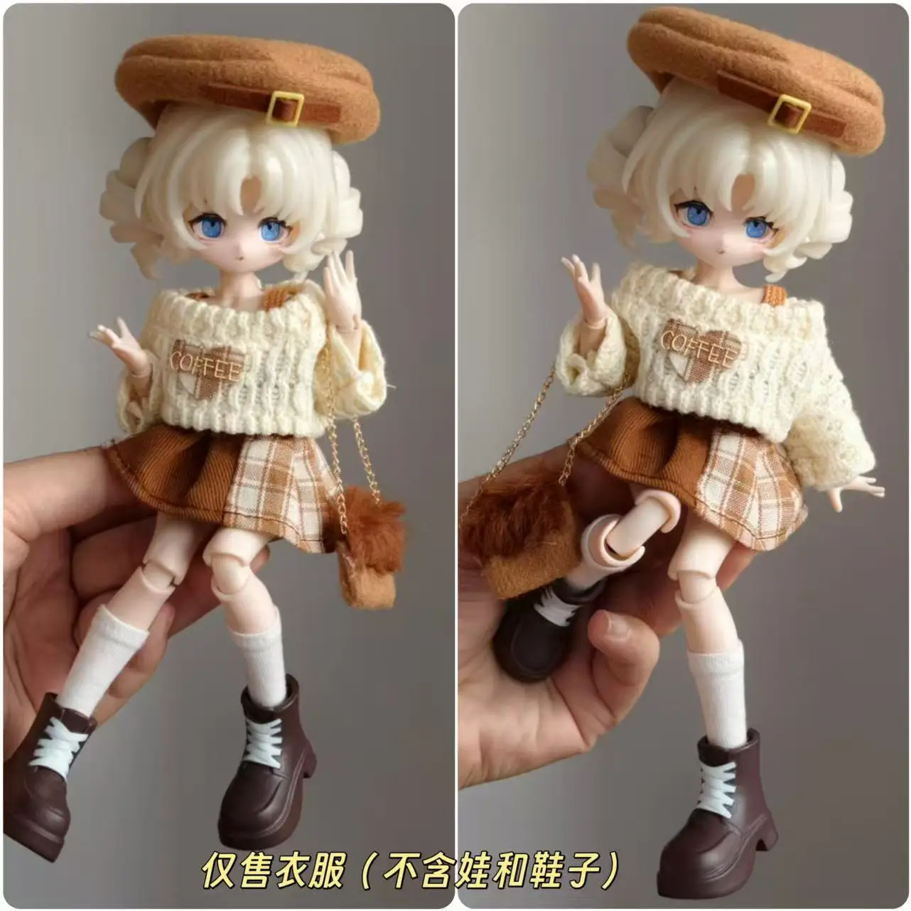 Doll Outfit 11 To 17 Cm Casual Knit Top Plaid Skirt Set For Bjd 8 12 Inch Ob11 Action Figure Doll Clothing
