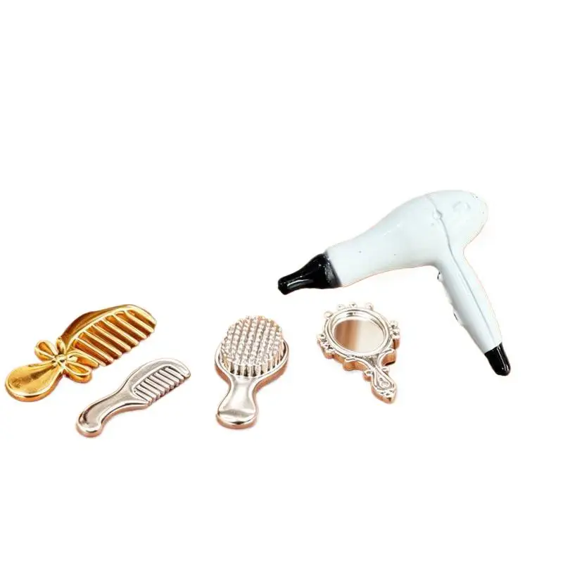 Hot 1Set 1:12 Dollhouse Mini Hair Styling Set Hair Dryer Comb Mirror Mini Furniture Bedroom Scene Pretend Play Table Miniature