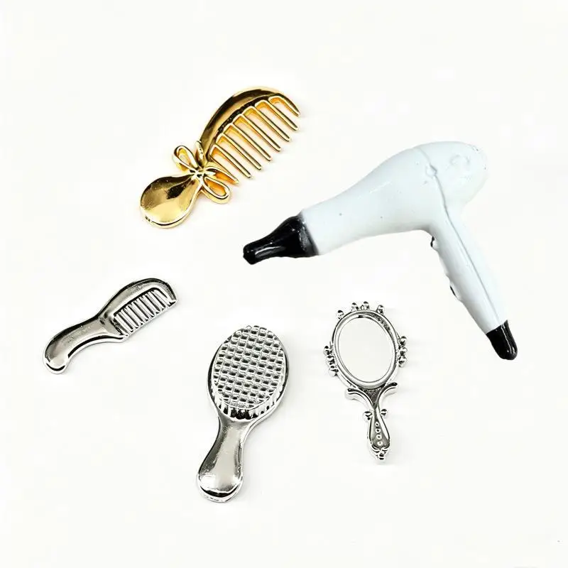 Hot 1Set 1:12 Dollhouse Mini Hair Styling Set Hair Dryer Comb Mirror Mini Furniture Bedroom Scene Pretend Play Table Miniature
