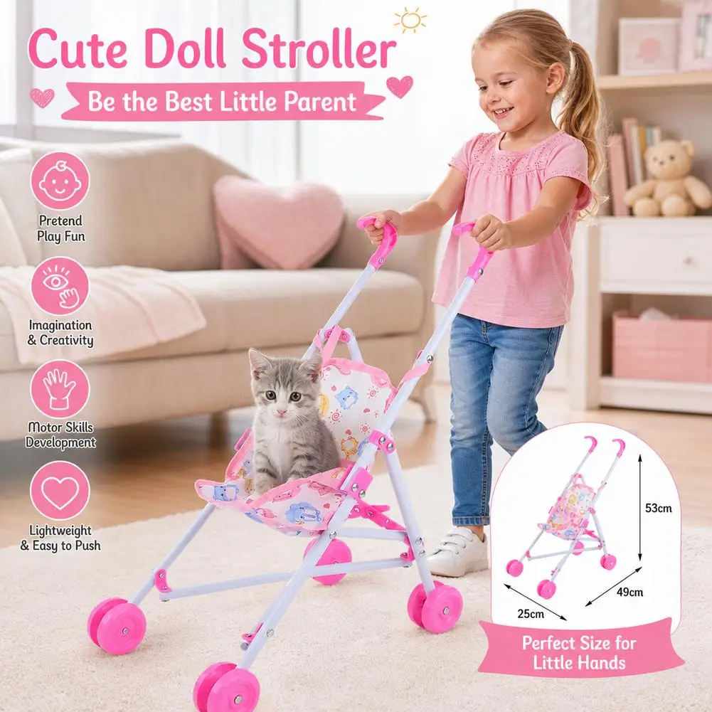 Trendy Interactive Dolls Pram Play Toys Plastic Doll Handcart Stable Baby Stroller for Boys Girls Babies Baby Doll Stroller Toy