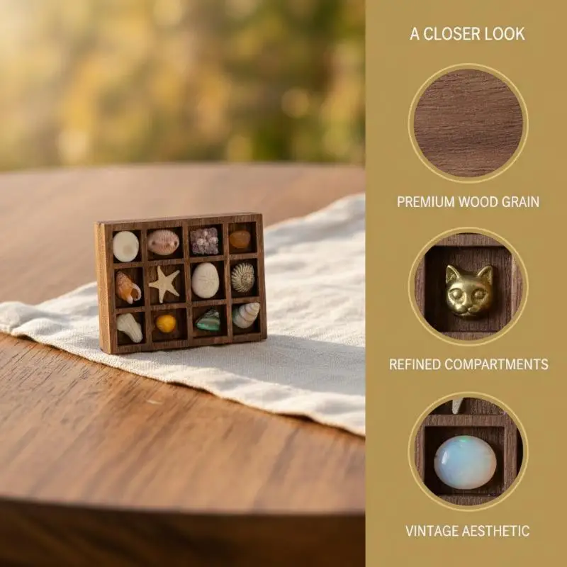 Wooden Mini Jewelry Holder Miniature Crystal Ore Specimen Storage Jewelry Display Tray Multi Compartments Dollhouse Shelf