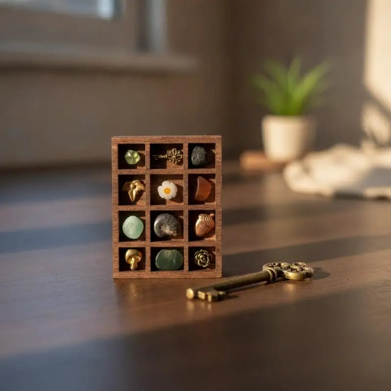 Wooden Mini Jewelry Holder Miniature Crystal Ore Specimen Storage Jewelry Display Tray Multi Compartments Dollhouse Shelf