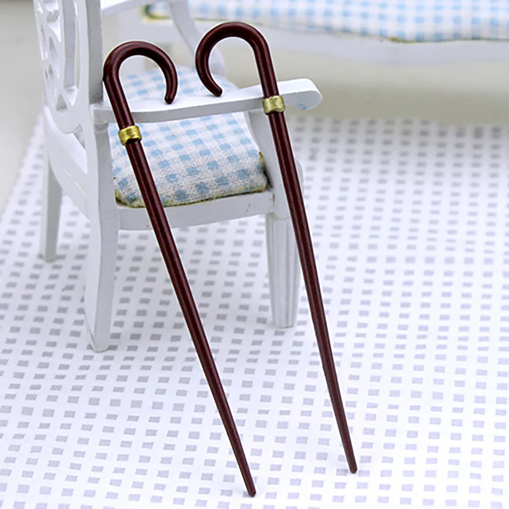 1Pcs 1/12 Dollhouse Miniature Accessories Mini Alloy Crutch Simulation Walking Stick Model Toys for Doll House Decoration