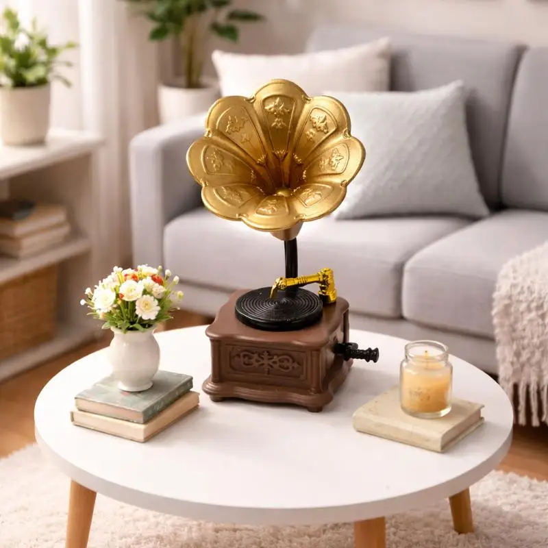 Dollhouse Vintage Phonograph Miniature 1Pcs Realistic Detail Home Living Room Scene Old Style Decoration