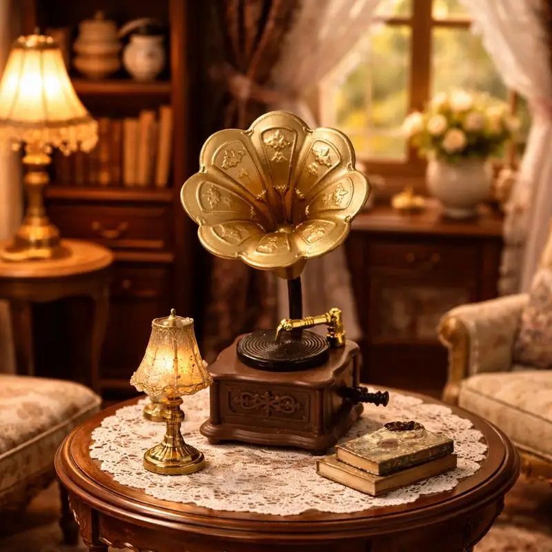Dollhouse Vintage Phonograph Miniature 1Pcs Realistic Detail Home Living Room Scene Old Style Decoration