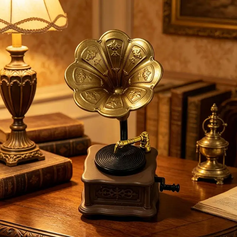Dollhouse Vintage Phonograph Miniature 1Pcs Realistic Detail Home Living Room Scene Old Style Decoration