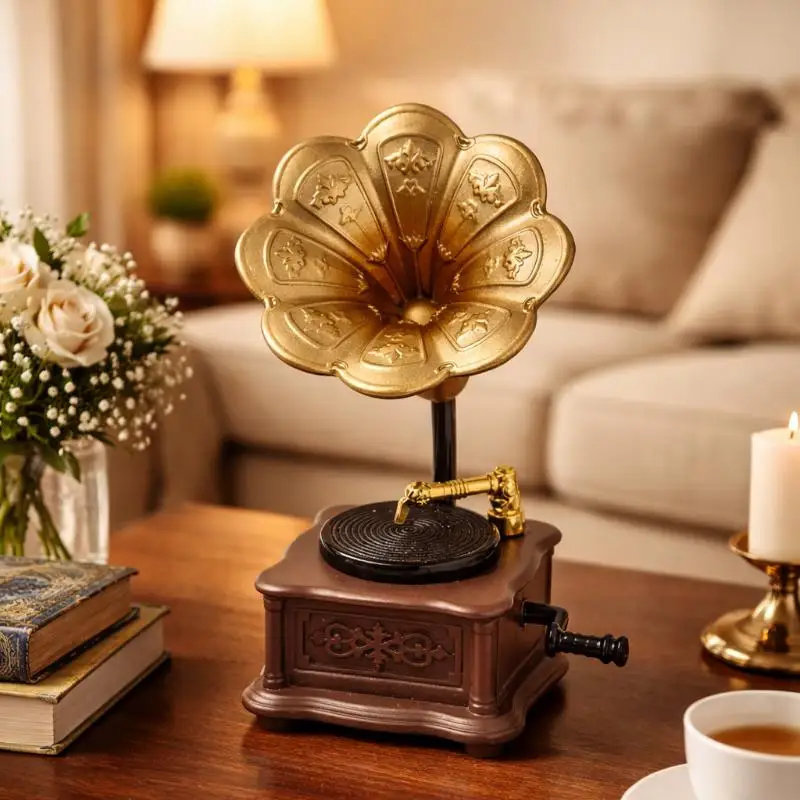 Dollhouse Vintage Phonograph Miniature 1Pcs Realistic Detail Home Living Room Scene Old Style Decoration