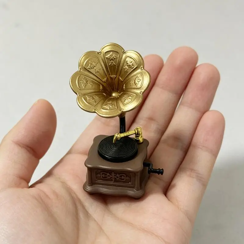 Dollhouse Vintage Phonograph Miniature 1Pcs Realistic Detail Home Living Room Scene Old Style Decoration
