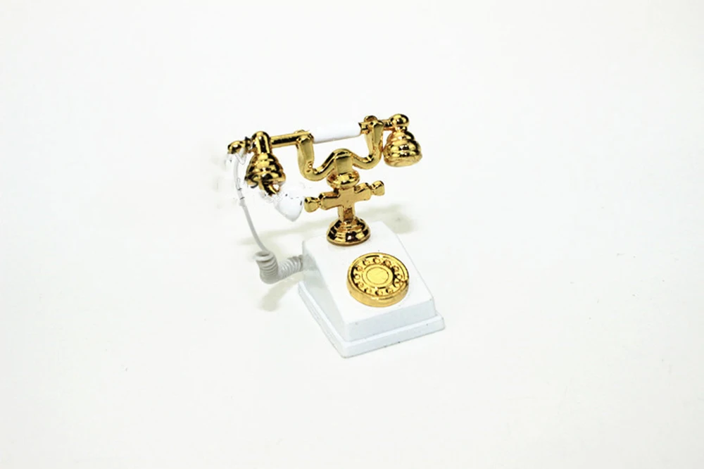 1/12 Dollhouse Miniature Accessories Mini Alloy Antique Telephone  Simulation Furniture Retro Model Toys for Doll House Decor