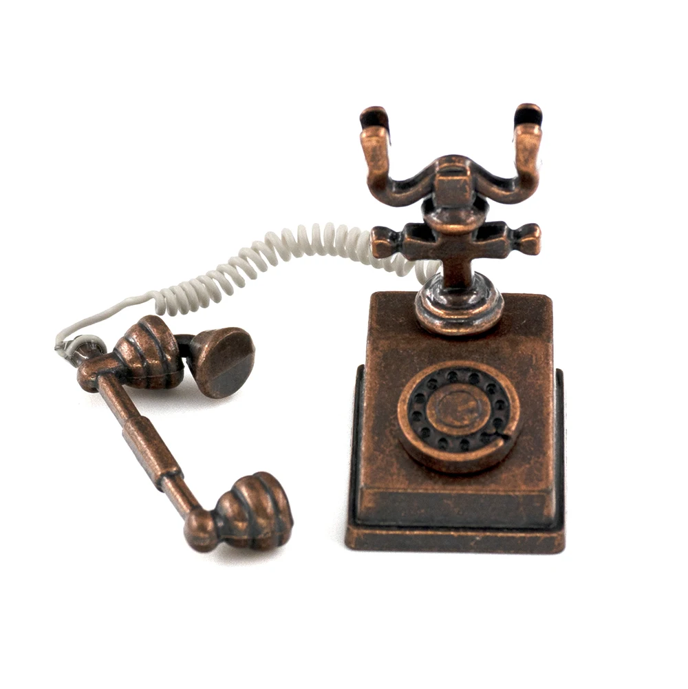 1/12 Dollhouse Miniature Accessories Mini Alloy Antique Telephone  Simulation Furniture Retro Model Toys for Doll House Decor