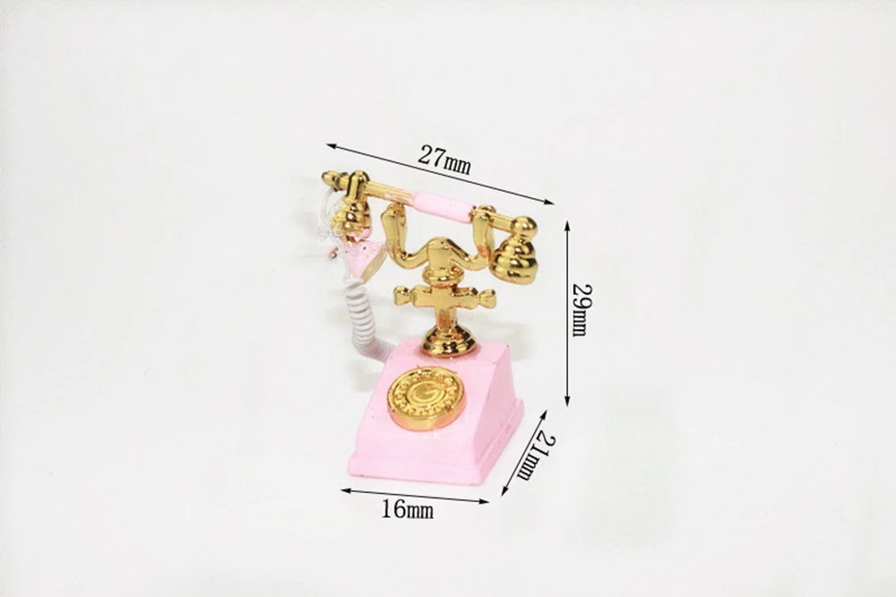 1/12 Dollhouse Miniature Accessories Mini Alloy Antique Telephone  Simulation Furniture Retro Model Toys for Doll House Decor