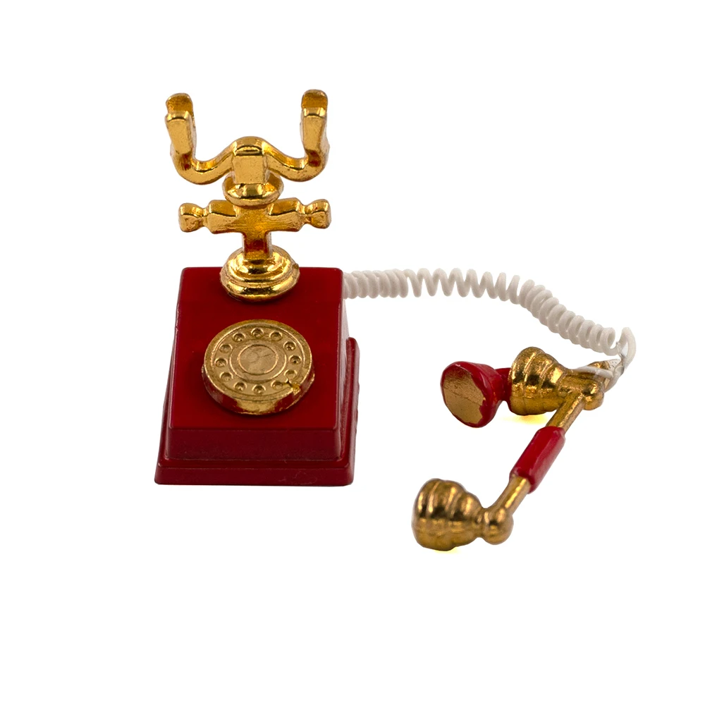1/12 Dollhouse Miniature Accessories Mini Alloy Antique Telephone  Simulation Furniture Retro Model Toys for Doll House Decor