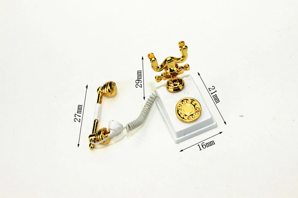 1/12 Dollhouse Miniature Accessories Mini Alloy Antique Telephone  Simulation Furniture Retro Model Toys for Doll House Decor