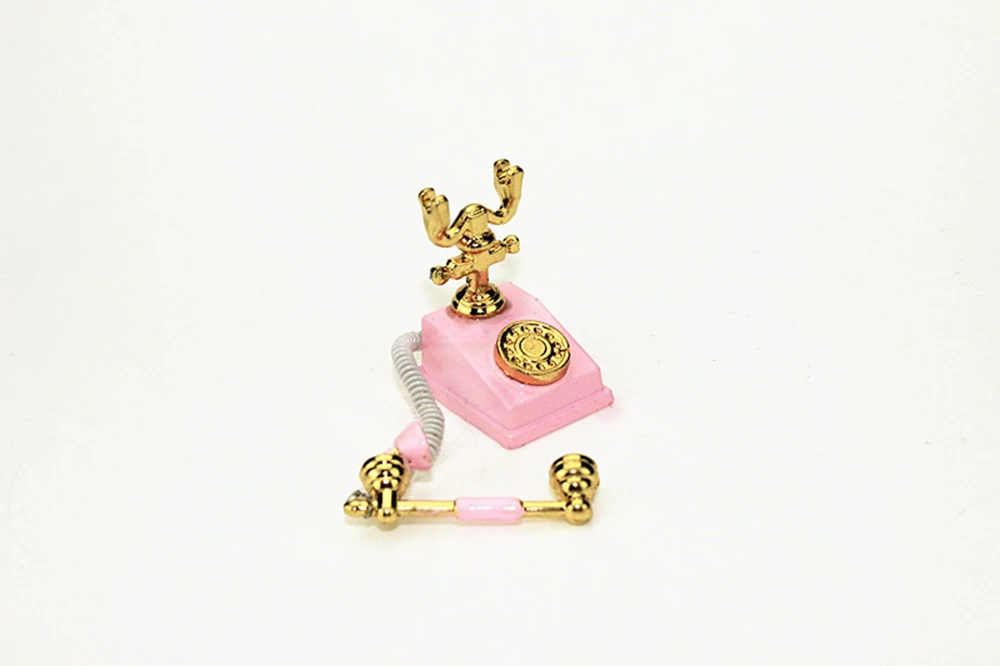 1/12 Dollhouse Miniature Accessories Mini Alloy Antique Telephone  Simulation Furniture Retro Model Toys for Doll House Decor