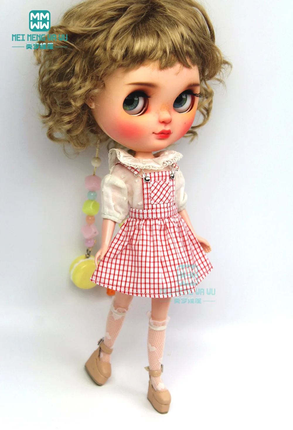 1PCS Blyth Clothes Fashion White T-Shirt and Pink Strap Dress for Blyth Azone 1/6 Doll Accessories