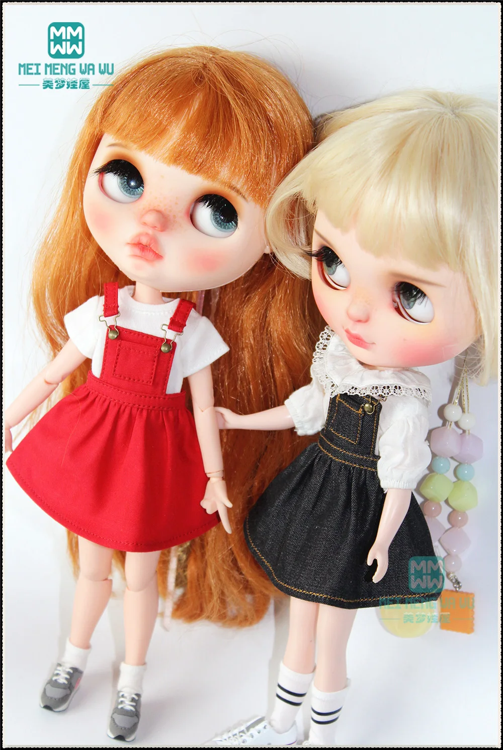1PCS Blyth Clothes Fashion White T-Shirt and Pink Strap Dress for Blyth Azone 1/6 Doll Accessories