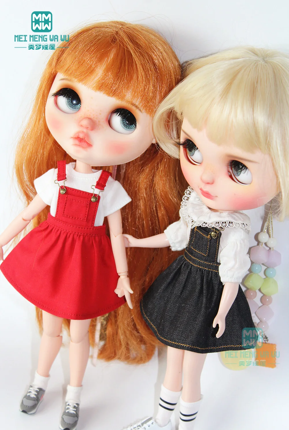 1PCS Blyth Clothes Fashion White T-Shirt and Pink Strap Dress for Blyth Azone 1/6 Doll Accessories