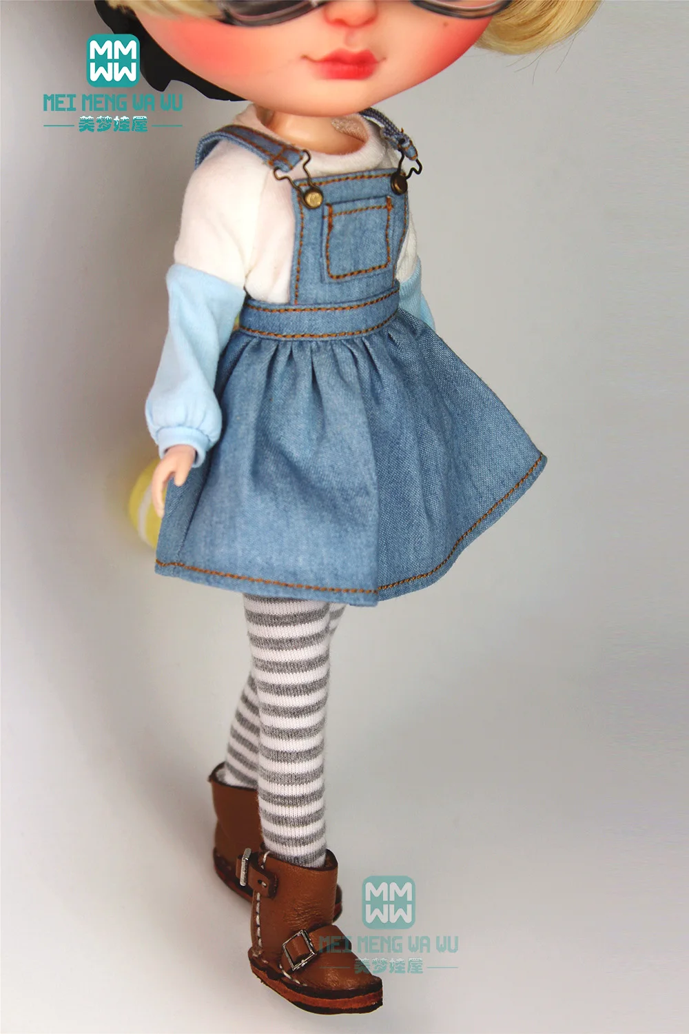 1PCS Blyth Clothes Fashion White T-Shirt and Pink Strap Dress for Blyth Azone 1/6 Doll Accessories