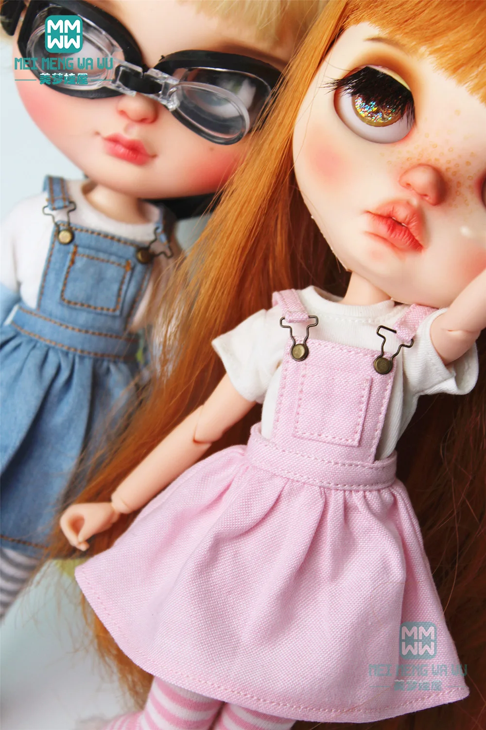 1PCS Blyth Clothes Fashion White T-Shirt and Pink Strap Dress for Blyth Azone 1/6 Doll Accessories