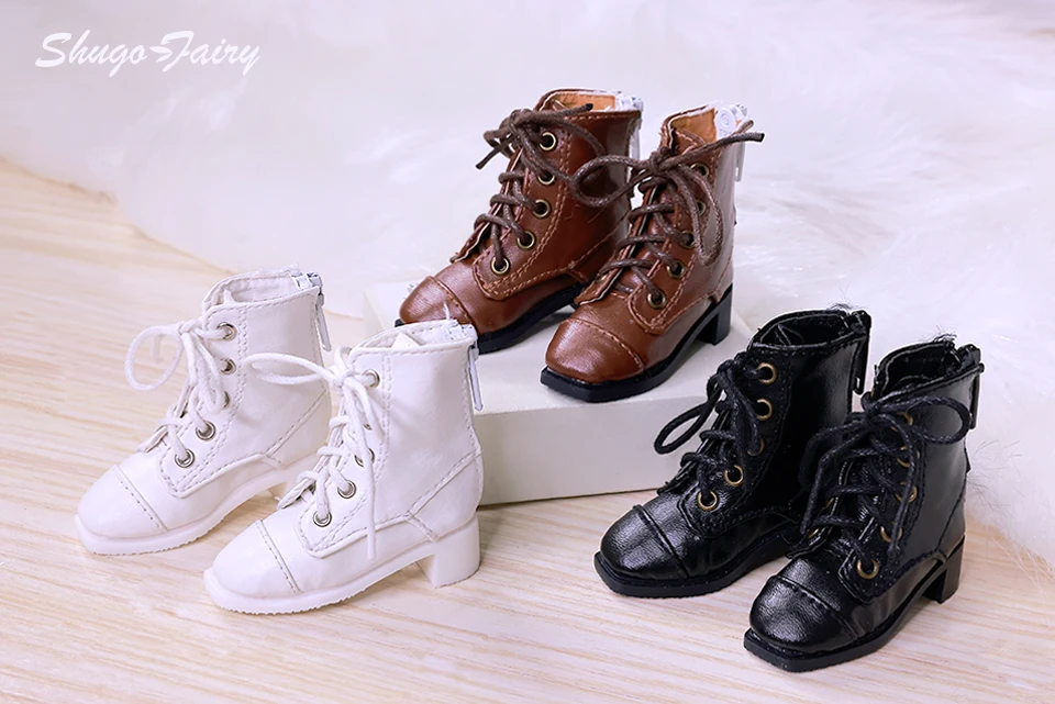 Bjd Dolls Shoes 1/4 Sanskrit Celia British Leather Boots Flat Feet Laceup Buskin BJD Accessories Black Brown White Shugafairy