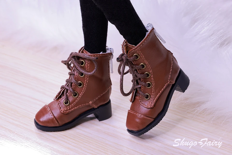 Bjd Dolls Shoes 1/4 Sanskrit Celia British Leather Boots Flat Feet Laceup Buskin BJD Accessories Black Brown White Shugafairy