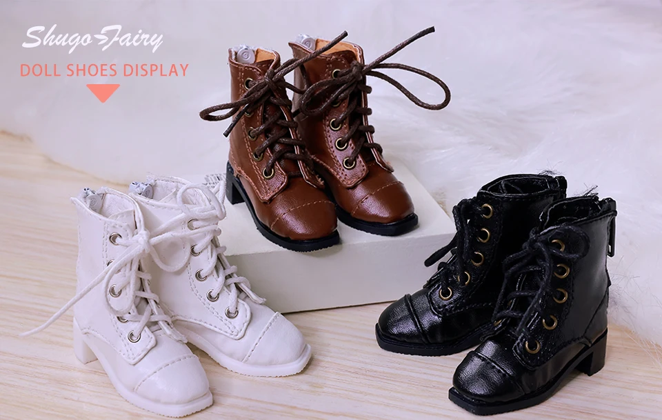 Bjd Dolls Shoes 1/4 Sanskrit Celia British Leather Boots Flat Feet Laceup Buskin BJD Accessories Black Brown White Shugafairy