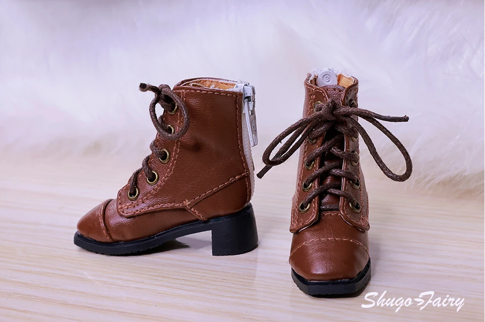 Bjd Dolls Shoes 1/4 Sanskrit Celia British Leather Boots Flat Feet Laceup Buskin BJD Accessories Black Brown White Shugafairy
