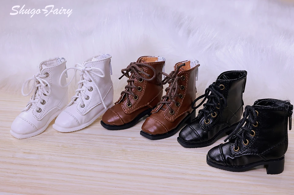 Bjd Dolls Shoes 1/4 Sanskrit Celia British Leather Boots Flat Feet Laceup Buskin BJD Accessories Black Brown White Shugafairy