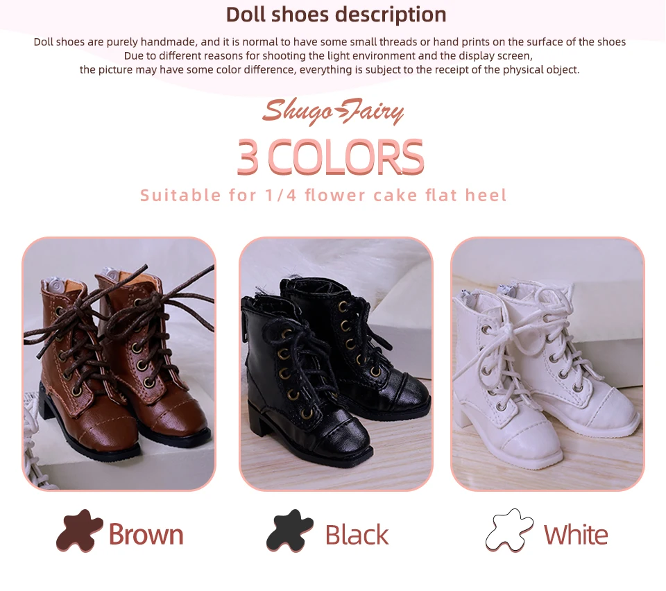 Bjd Dolls Shoes 1/4 Sanskrit Celia British Leather Boots Flat Feet Laceup Buskin BJD Accessories Black Brown White Shugafairy