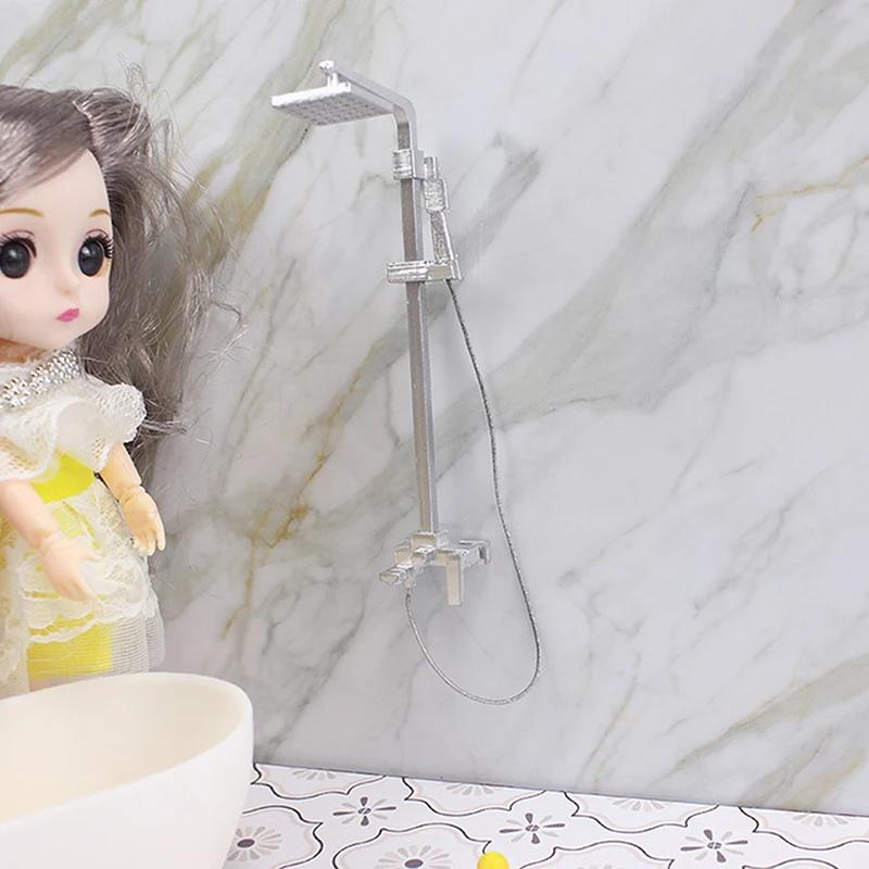 1:12 Dollhouse Bathroom Miniature Simulation Shower Top Spray Showerhead Mini Bathroom Faucet Children's Play Toys Accessories