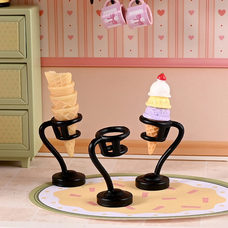 3Pcs/6Pcs Dollhouse Miniature Ice Cream Stand Ice Cream Cone Holder Model Decor Toy Doll House Accessories