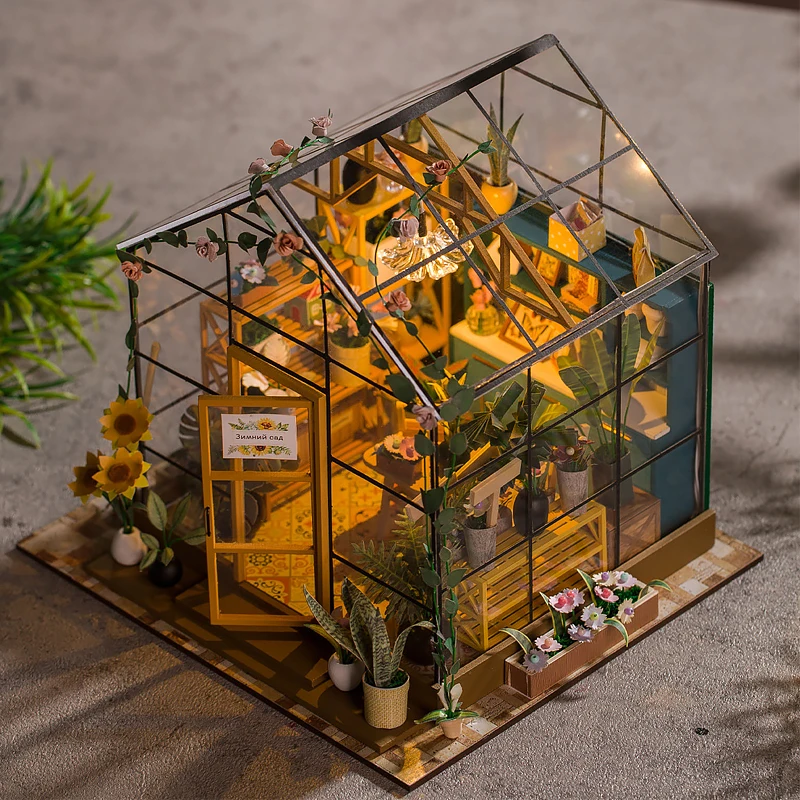 Wooden Miniature Dollhouse with LED Light Creative DIY Flower House Handmade 3D Puzzle Assembly Building Model Toys Doll Houses